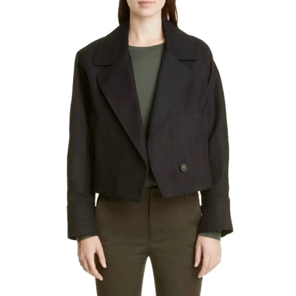 Vince crop cotton/linen blend blazer jacket | large | black - Picture 2 of 8